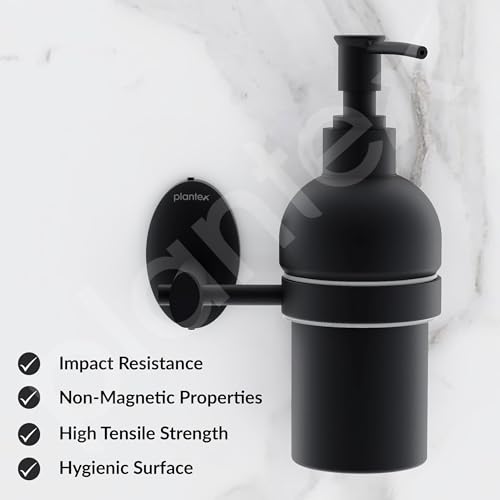 Image of Plantex Liquid Soap Dispenser for Bathroom /304 Grade Stainless Steel Wall Mount handwash Dispenser /Shampoo Dispenser /Bathroom Accessories - Oreva (Black)