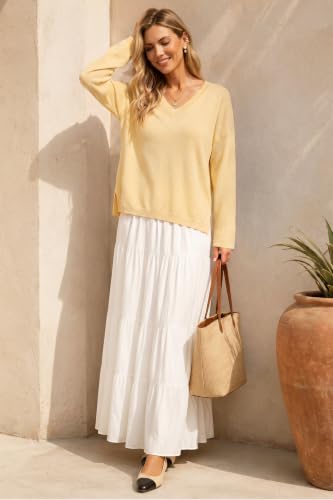 Image of Arach&Cloz Women's Wool Blend Oversized V Neck Fall Casual Pullover Sweater