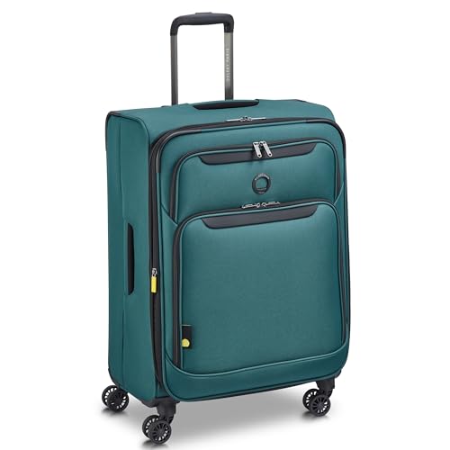 Image of DELSEY PARIS Sky Max 3.0 Checked Suitcase 24 Inch, Lightweight Softside Expandable Luggage, Spinner Wheels, Soft Touch Handle, Teal Blue