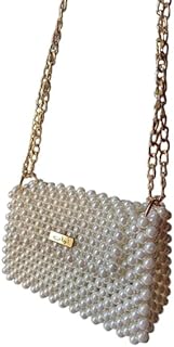 Beaded Evening Clutch Purse, Crystal Embellished Handbag with Chain Strap, Available in Black, Clear, Pearl White