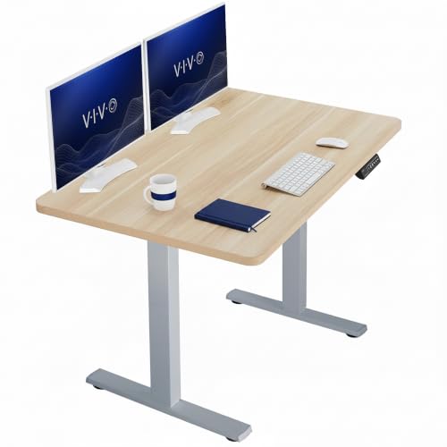Image of VIVO Electric 48 x 30 in Standing Desk, Memory Height Adjustment, 1B Series, Holds 220 lbs, One-Piece Light Wood Top, Gray Frame, DESK-KIT-1G5C