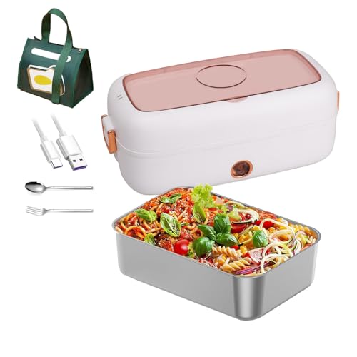 YSMSMZJK Fiambrera Electrica Adecuado Para Portátiles De 12 V/24 V, Fiambrera Acero Inoxidable Aislamiento Térmico De Larga Duración Alimentado Por USB, Calienta Comida USB,White