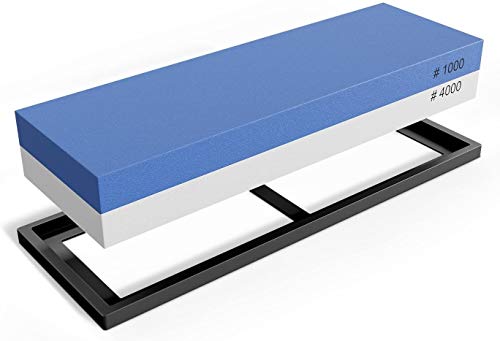 Hehe Piedra de afilar Doble/Afilador de Cuchillos Manual + Guía con Instrucciones  Set portátil + Base de Silicona  Piedra afiladora Grano 1000/4000 | Afilar Cuchillas + Tijeras | Fino y Grueso
