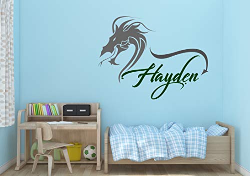 Ottosdecal Dragon Custom Name - Wall Decal Vinyl Sticker for Home Bedroom (25" x 17")