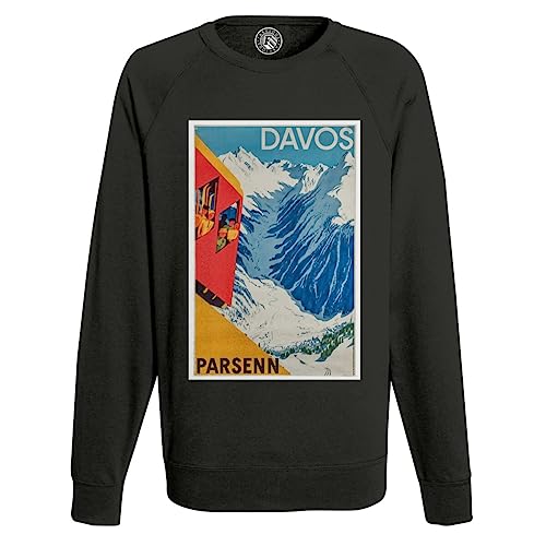Sweat shirt Davos Parsenn Suisse pull homme affiche vintage art deco