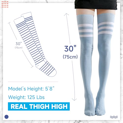 Image of Kayhoma Extra Long Cotton Stripe Thigh High Socks Over the Knee High Plus Size Stockings