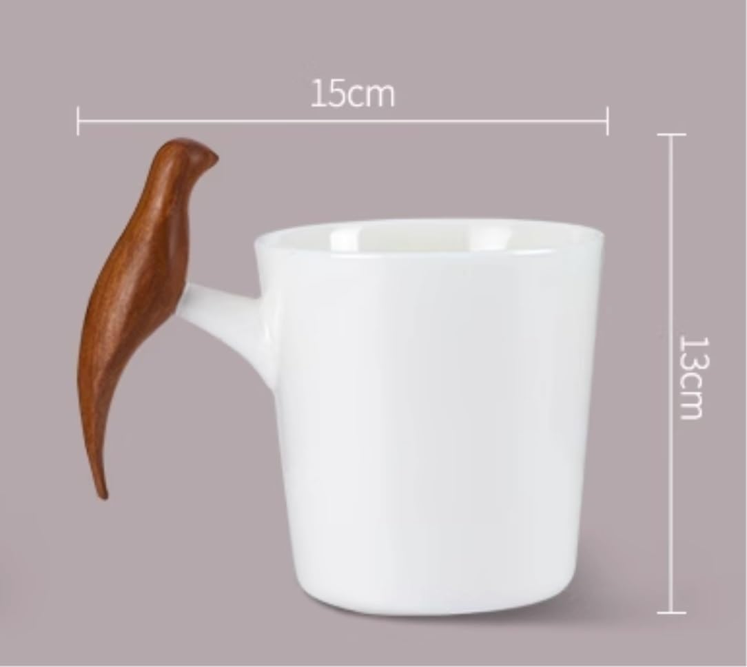 Tazas de Té Tazas Desayuno Tazas Taza De Café De Cerámica Blanca Novedosa Con Mango De Madera En Forma De Pájaro Taza De Té De Cerámica Vasos Para Beber Para Parejas Tazas Tazas de Cafe ( Color : B ,