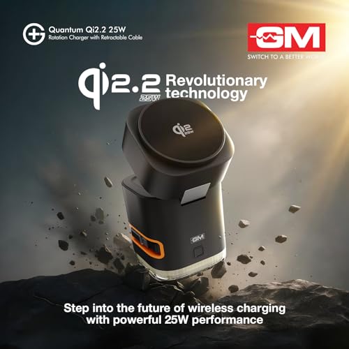 Image of GM G+ Quantum Qi2.2 25W Magnetic Wireless Charger | 5-in-1 Charging Station for iPhone, Apple Watch & AirPods | Infrared Hand-Wave Rotation, Night Lamp, Retractable 100cm Type-C Cable (Matte Black)
