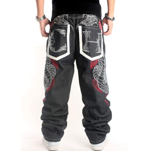Yollmart Men's Baggy Jeans Hip Hop Loose fit Embroidered Denim Dance Skateboard Pants4