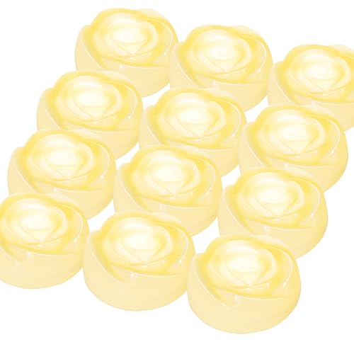 Image of Aignis 12pcs Flameless LED Floating Candles, Ivory Rose Plastic Tealights Battery Operated, 120+ Hours Glow Time, Cozy Light for Romantic Pool /Bathtub /Hot Bath /Wedding Centerpiece Decor(D2.83*H1.42)