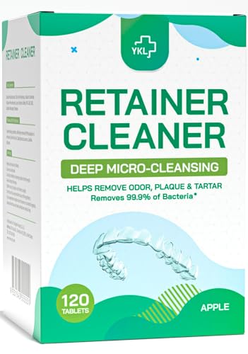 YKL Retainer Cleaner & Denture Cleaning Tablets for Mouth Guard Cleaner, Fresh Apple Flavor (120 Count）