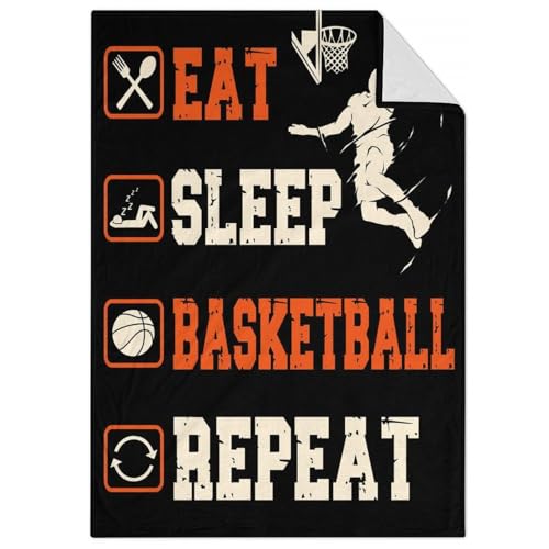 Mercuryelf Basketball Throw Blanket - Soft, Fuzzy & Warm - 30x40 Inches Small Blankets for Lap, Crib - Black Sports Funny Throws Gift for Basketball Lovers