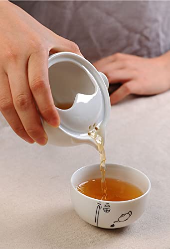 Image of Liang baobao Convenient Teapot Cup Porcelain Teacup White Glazed Travel tea set (White)