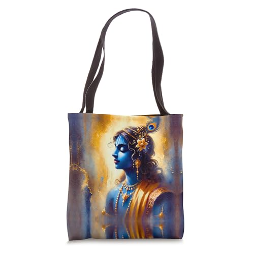 Bolso Tote con Retrato Divino Sri Krishna en Acuarela miniatura 1