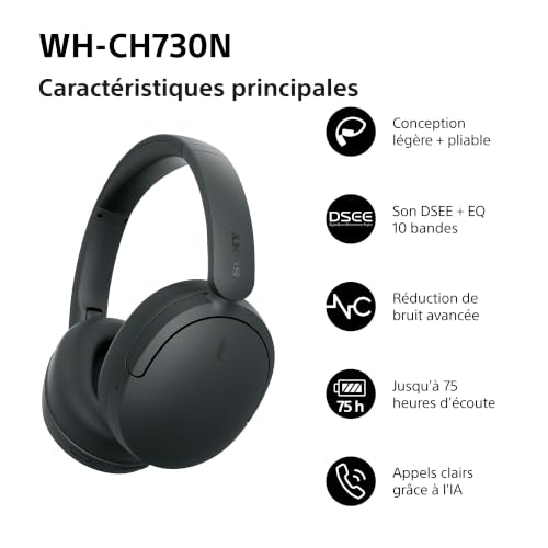 Sony WH-CH730N Casque Bluetooth sans Fil à réduction de Bruit - Noir