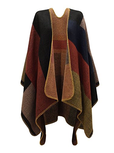 Chaos Theory Women's Checked Knitted Winter Tartan Cape Stylished Poncho One Size Multi Colour