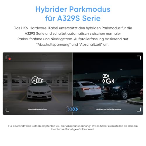 VIOFO HK6 Hardwire Kabel für A329S / A119M Pro Dashcam, Unterstützt Energiespar- u. intelligente Hybrid-Parkmodus Aktiviert den Parkmodus und den Niederspannungsschutz, Sicherung ist erforderlich