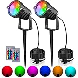 OurLeeme Lawn Flood Light Stake, 2-in-1 Waterproof Outdoor Remote controlle Landscape Lighting Spotlight Wall Light for Yard Garden Driveway Pathway Pool(2 Pack)