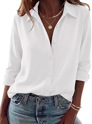 Zeagoo Women’s White Long Sleeve Button-Down Shirt – Classic Dress Shirt Blouse