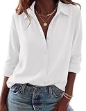 Zeagoo Womens Tops Long Sleeve Blouses White Button Down Shirts Dress Shirt | V Neck Collared Blouses, Sumemr Fall Clothes