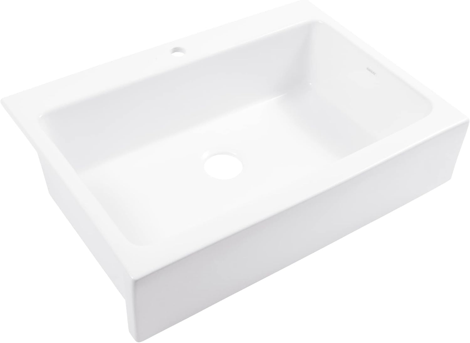 Sinkology Parker 34 Inch White Fireclay Quick-Fit Drop-In Kitchen Sink, Single Bowl, 1 Faucet Hole, Apron Front, Undermount Installation, Fits 36 Inch Cabinet, Surefire Finish