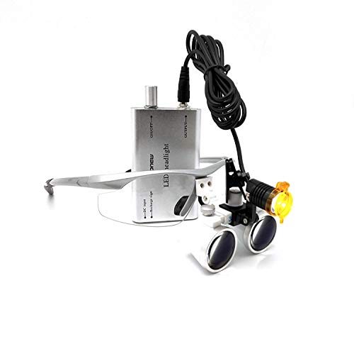Image of EAST Brand 3.5X 420mm Working Distance Optical Glass Surgical Binocular Loupes and LED Head Light Lamp with Filter Aluminum Box Style (Silver)