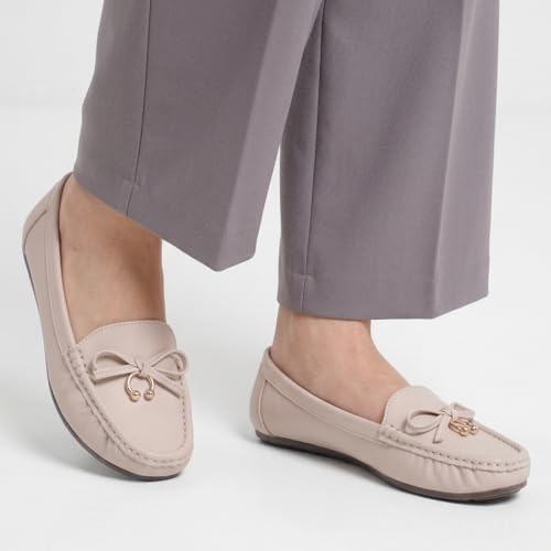 Image of CatBird Women's Flat Shoes for Casual & Office Wear, Bow Detail Slip-On Loafers