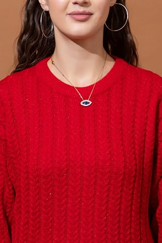 Image of Wear lusso Women's Woolen Cable Knit Pullover Sweater | Full Sleeve Round Neck Winter Wear | 100% Wool Soft & Warm Stylish Sweater for Girls, Ladies & Women | Cozy Casual Winter Fashion