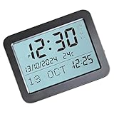 CAZSTYK Sveglia LCD da tavolo quadrata in metallo con ampio schermo di visualizzazione ora, data, settimana, temperatura, retroilluminazione regolabile, orologio digitale grande display