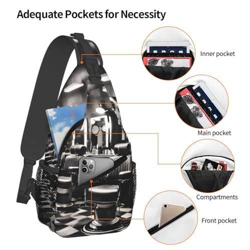 Mochila crossbody deportiva unisex estilo barbería monocromo miniatura 4