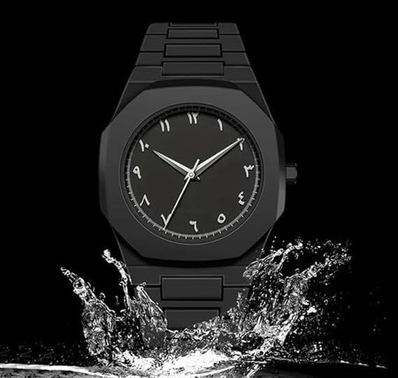 Image of Men's Luxury Aura Black Arabic Numeral Watch - Matte Black Analog Wristwatch with Eastern Arabic Dial - Modern Minimalist Waterproof Timepiece, Black Watch for Men