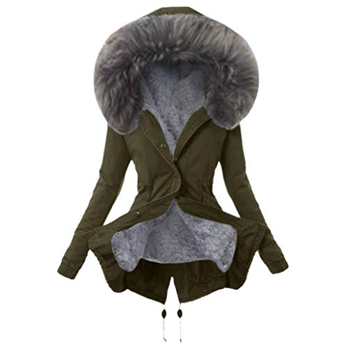 Ladies Winter Warm Thick Long Jacket Fur Lining Coat Womens Hooded Parka Coat (Large/US 14, 067 Green)