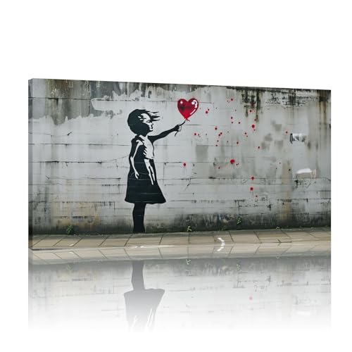Impression sur toile Banksy fille au ballon avec cadre intérieur robuste en bois 60x120cm