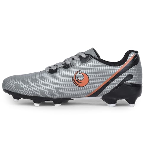 Image of Liberty Freedom Joga Sports Lacing Football and Soccer Shoes for Men - Grey & Black | High Grip, Quick-Wear Elastic Laces | Comfortable, Lightweight and Athletic Footwear | Hard Grassy Ground Surfaces