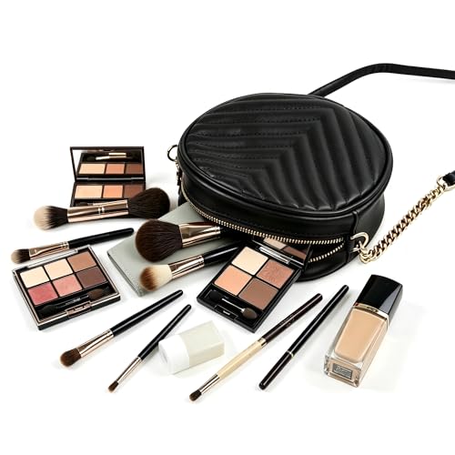 Image of Round Crossbody Bag for Women,PU Leather Shoulder Bag with Metal Chain Strap, Cellphone Purses with Zipper