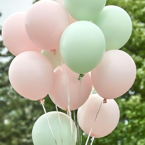 Image of Regular Balloon Combo For Decoration with Glue Dots & Balloon Arch Strip - Party Decor Set For Easy Party Setup (GREEN PINK, 50)