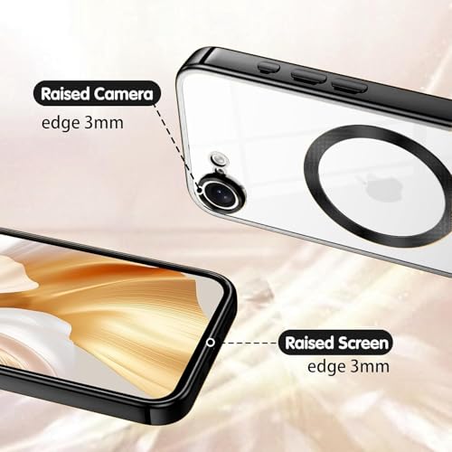 Image of VONZEE Electroplating Transparent Clear Logo Back Cover TPU Compatible with iPhone 17e Case /iPhone 16e Case, Compatible with Magsafe, Camera Protection for Each Lens for Men & Women(Black)