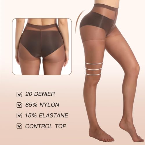 Image of MANZI 6 Pairs 20D Women's Sheer Tights Ultra Thin High Waist Pantyhose Thigh Stockings