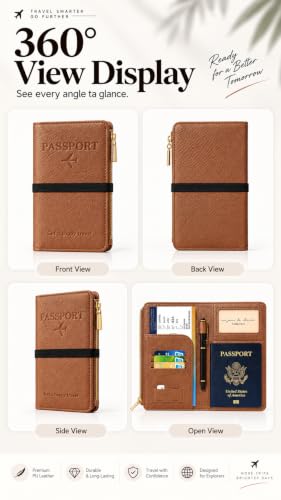 NQQNQQ RFID-Blocking Leather Travel Wallet & Passport Holder with Zipper Pocket, Card Slots, and Phone Compartment – Waterproof Travel Organizer for Women & Men. TG-1 (Pink) - image 4
