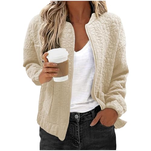 Bomber Jackets for Women Fashion Cute Jacquard Coats Casual Long Sleeve Zip Up Coats 2025 Fall Lightweight Jackets