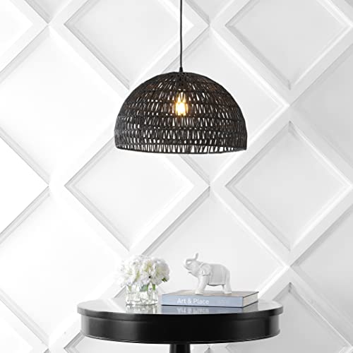 Jonathan Y Jyl6504C Campana 20" 1-Light Bohemian Modern Woven Rattan/Iron Led Pendant Farmhouse Coastal Adjustable Dining Room Living Room Kitchen Island Foyer Bedroom Hallway, Black #TOP2