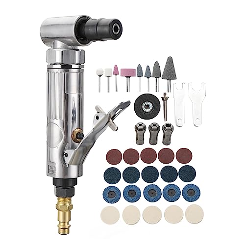 Druckluftschleifer Set, 90° Stabschleifer Mini Druckluft Stabschleifer 20000 U/min Druckluft Winkelschleifer Pneumatische Luftdruckschleifmaschinen - Einlassanschluss 1/4 BSP