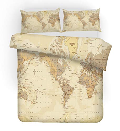 Earendel World Map Duvet Cover Set Northern and Southern Hemisphere Bedding Bed Sets 2/3/4PCS Quilt Covers/Sheets/Pillowcases,Twin/Full/Queen/King Size (Twin-172x218cm-3PCS,7)