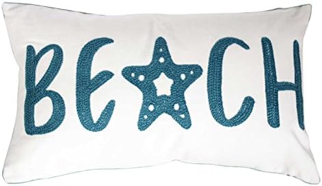 DECOPOW Embroidered Beach Throw Pillow Covers,Beach Decorative Canvas Pillow Cover for Nautical Style Deco 12 X 20 Inches (Beach 1220)