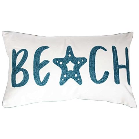 DECOPOW Embroidered Beach Throw Pillow Covers,Beach Decorative Canvas Pillow Cover for Nautical Style Deco 12 X 20 Inches (Beach 1220) Cover