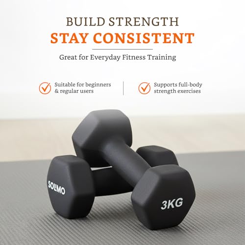 Image of Amazon Brand - Solimo Neoprene Dumbbell 3 Kg, Set of 2 (Black)