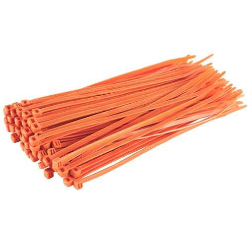 Image of GTSE 8 inch Orange Zip Ties, 100 Pack, 50lb Strength, UV Resistant Strong Nylon Cable Ties, Self-Locking 8 Inch Tie Wraps