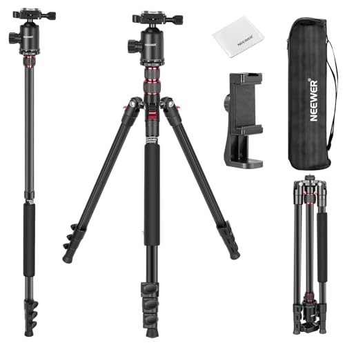 NEEWER Trípode para cámara de 77 Pulgadas, monopié con Soporte para teléfono móvil, Compatible con iPhone para grabación de vídeo, trípode de Viaje Compacto de Aluminio Ligero con Cabezal esférico QR