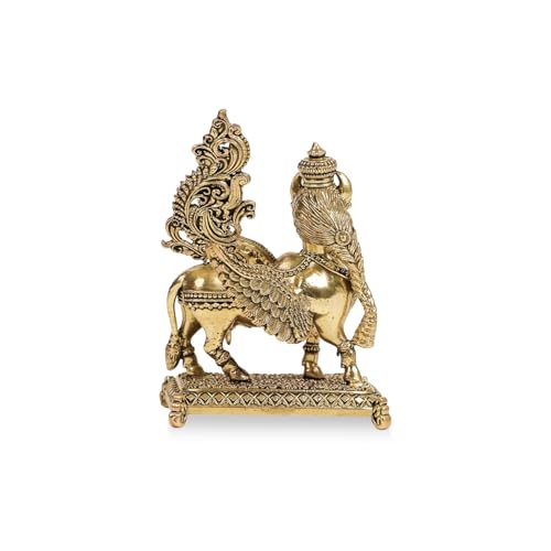 Image of Brass Kamdhenu Cow and Calf Idol for Home Temple & Pooja Room | Handmade Pure Brass Statue with Antique Finish | Spiritual Cow Murti for Puja Room, Vastu & Positive Energy