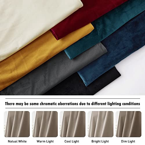 Image of RYB HOME Camel Beige Velvet Curtains with Hook Tape, Extra Wide Thermal Insulated Privacy Protect Decorative Drapes for Living Room, W 62 x L 96 inches, 2 Panels Set | Thermal Insulated, Privacy UV Heat Blocking, Back Tab, Room Divider for Space Separation, W62 x L96, Stone Blue, 2 Panels